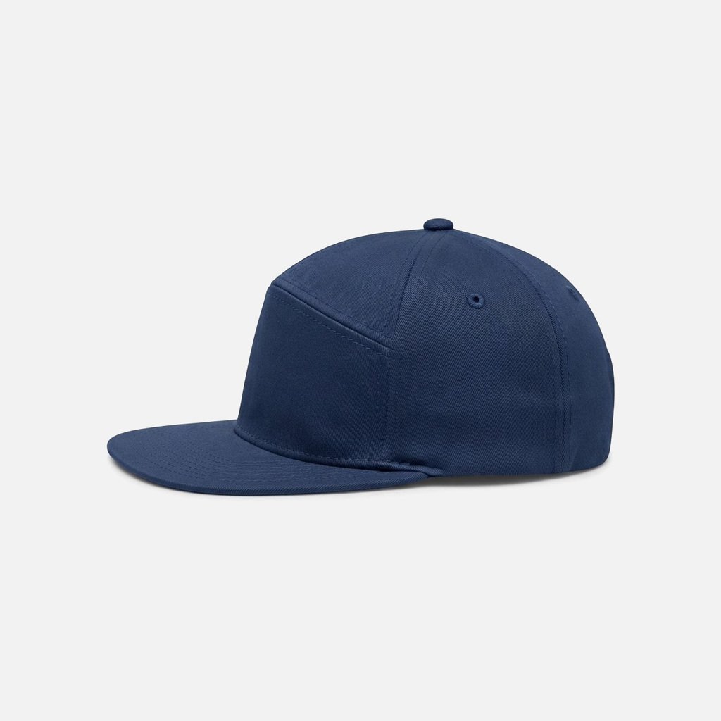 7-Panel Flat-Brim Snapback, Navy, Side view