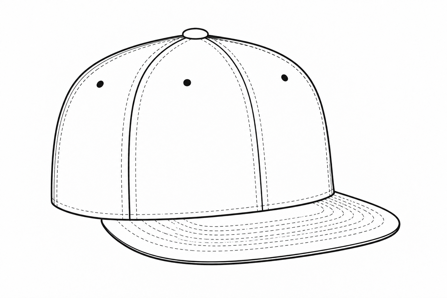 Flat-brim cap technical line drawing