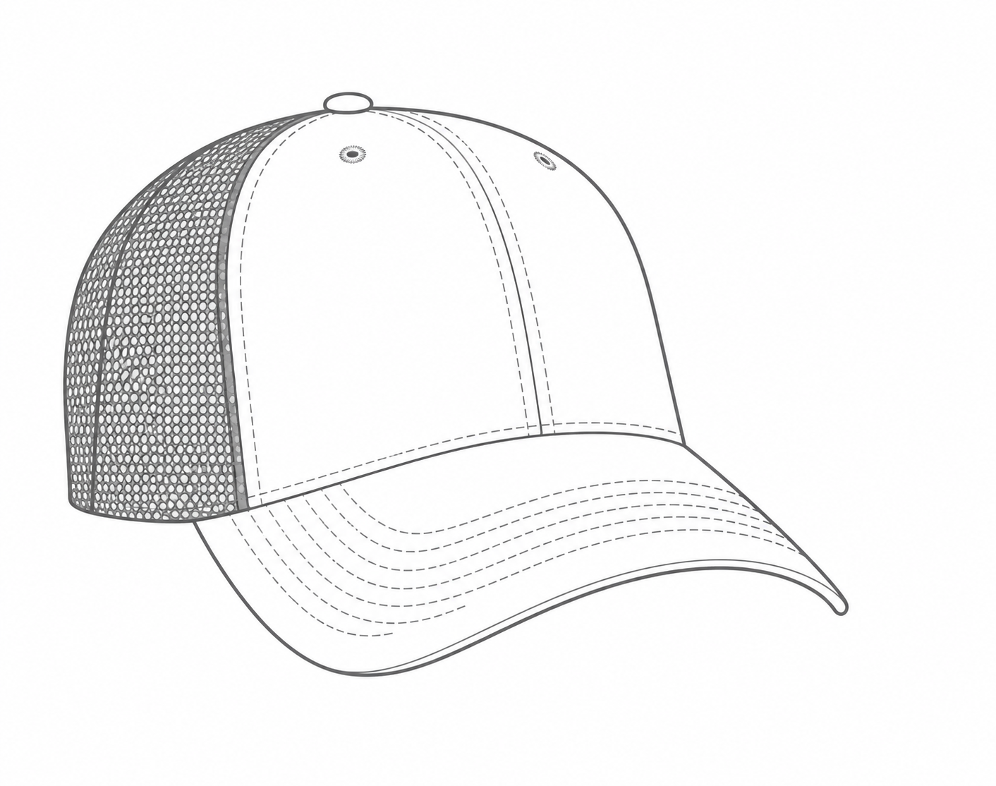 Trucker / mesh back technical line drawing